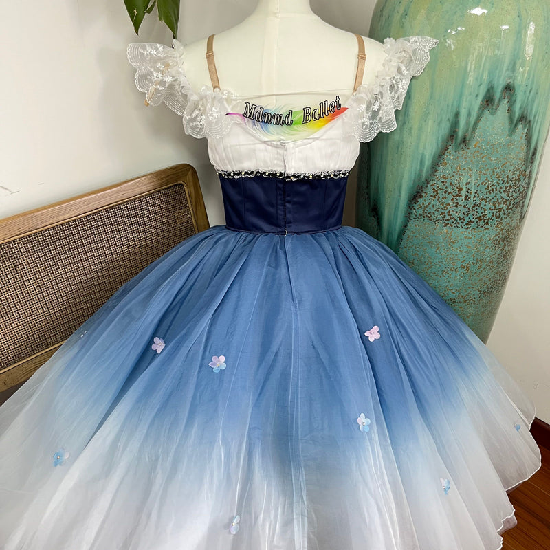 Exquisite Off - Shoulder Blue Ballet Dress - Ombre Tulle & Delicate Lace-MDC1068