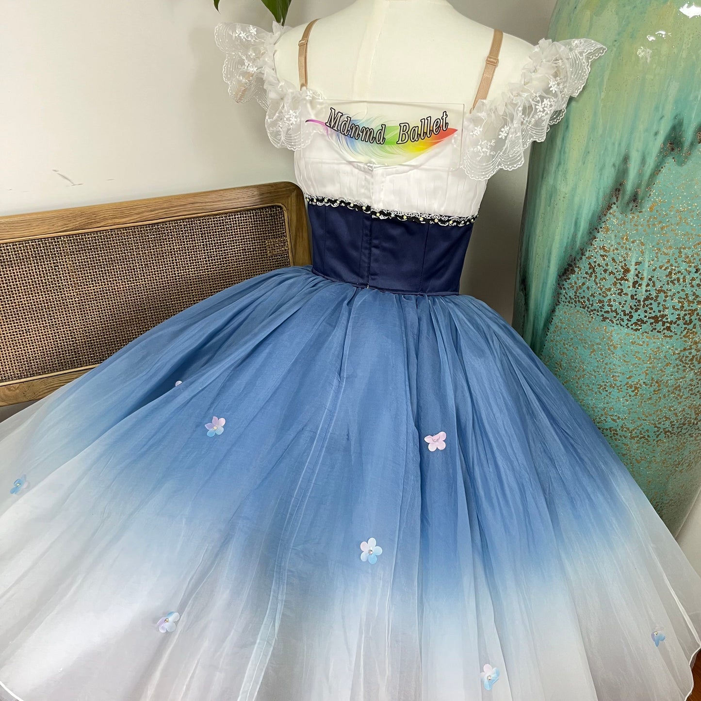 Exquisite Off - Shoulder Blue Ballet Dress - Ombre Tulle & Delicate Lace-MDC1068