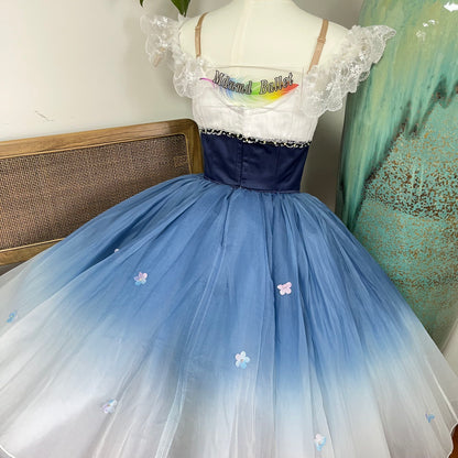 Exquisite Off - Shoulder Blue Ballet Dress - Ombre Tulle & Delicate Lace-MDC1068