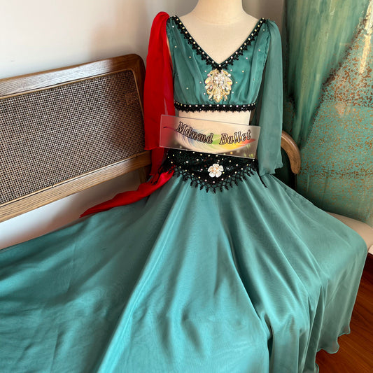 Green Pirate Miduo Long Dress | Professional Split - Style Pirate Ballet Gown for Dancers | Ballet Performance Costume-MDC1070