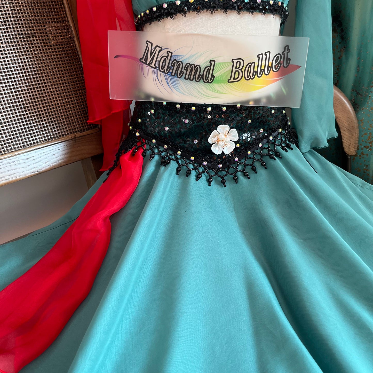 Green Pirate Miduo Long Dress | Professional Split - Style Pirate Ballet Gown for Dancers | Ballet Performance Costume-MDC1070