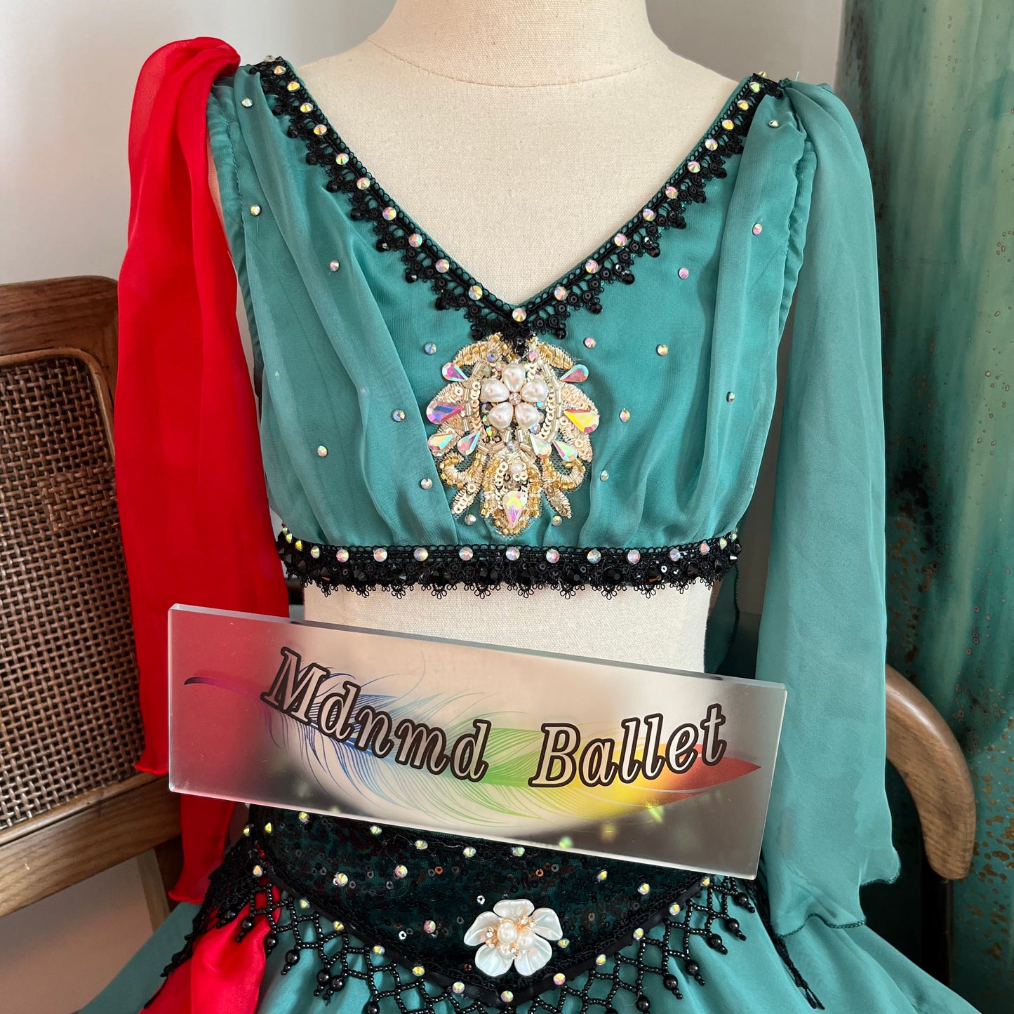 Green Pirate Miduo Long Dress | Professional Split - Style Pirate Ballet Gown for Dancers | Ballet Performance Costume-MDC1070