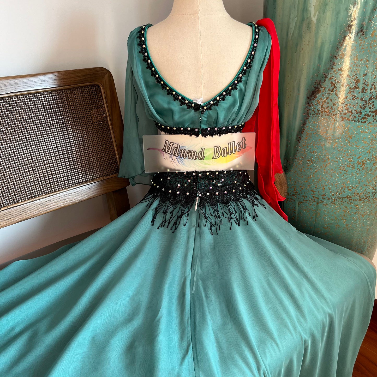 Green Pirate Miduo Long Dress | Professional Split - Style Pirate Ballet Gown for Dancers | Ballet Performance Costume-MDC1070