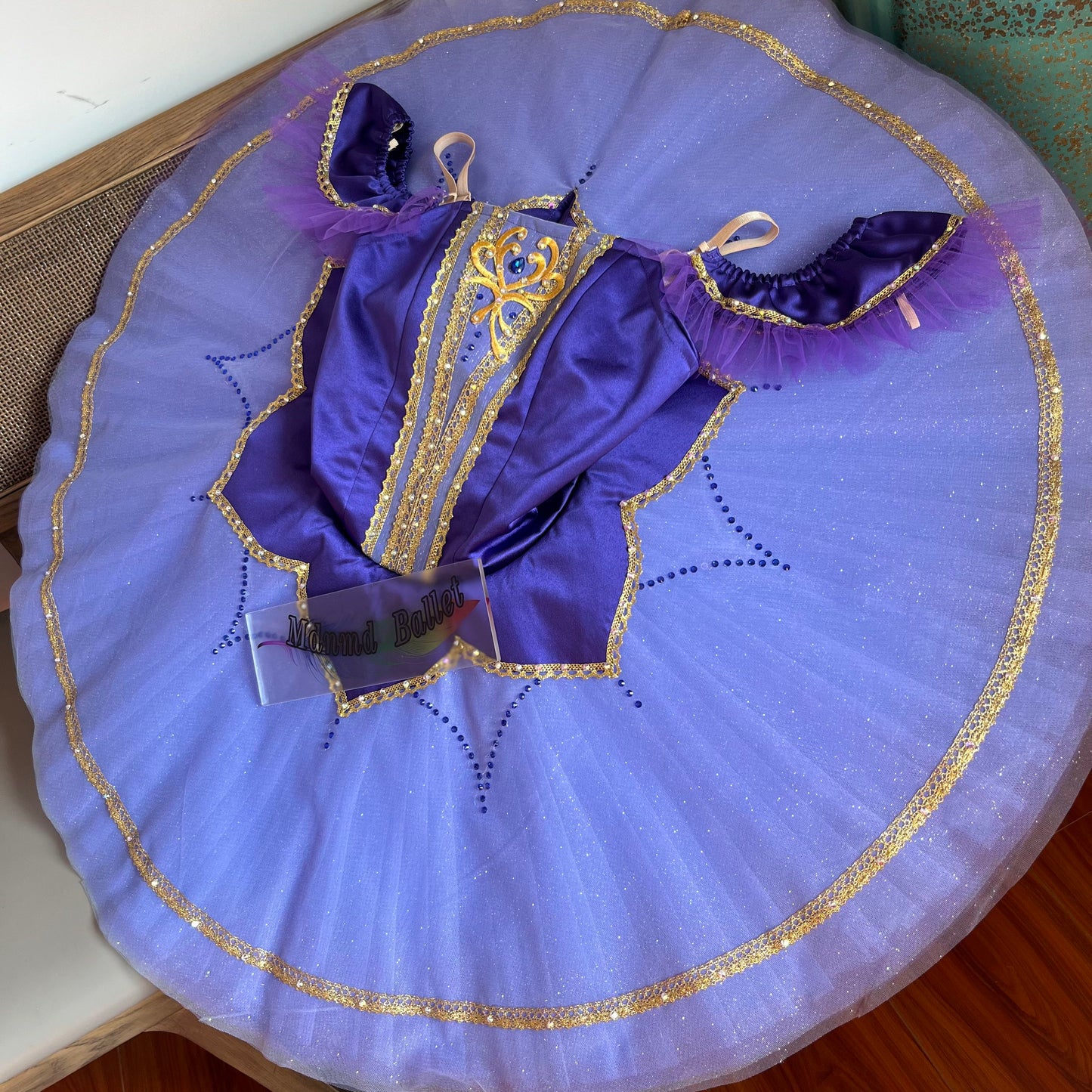 Handmade Purple Ballet Dress for Girls with Golden Embroidered Trim - Perfect for Dance Competitions-MDT1083