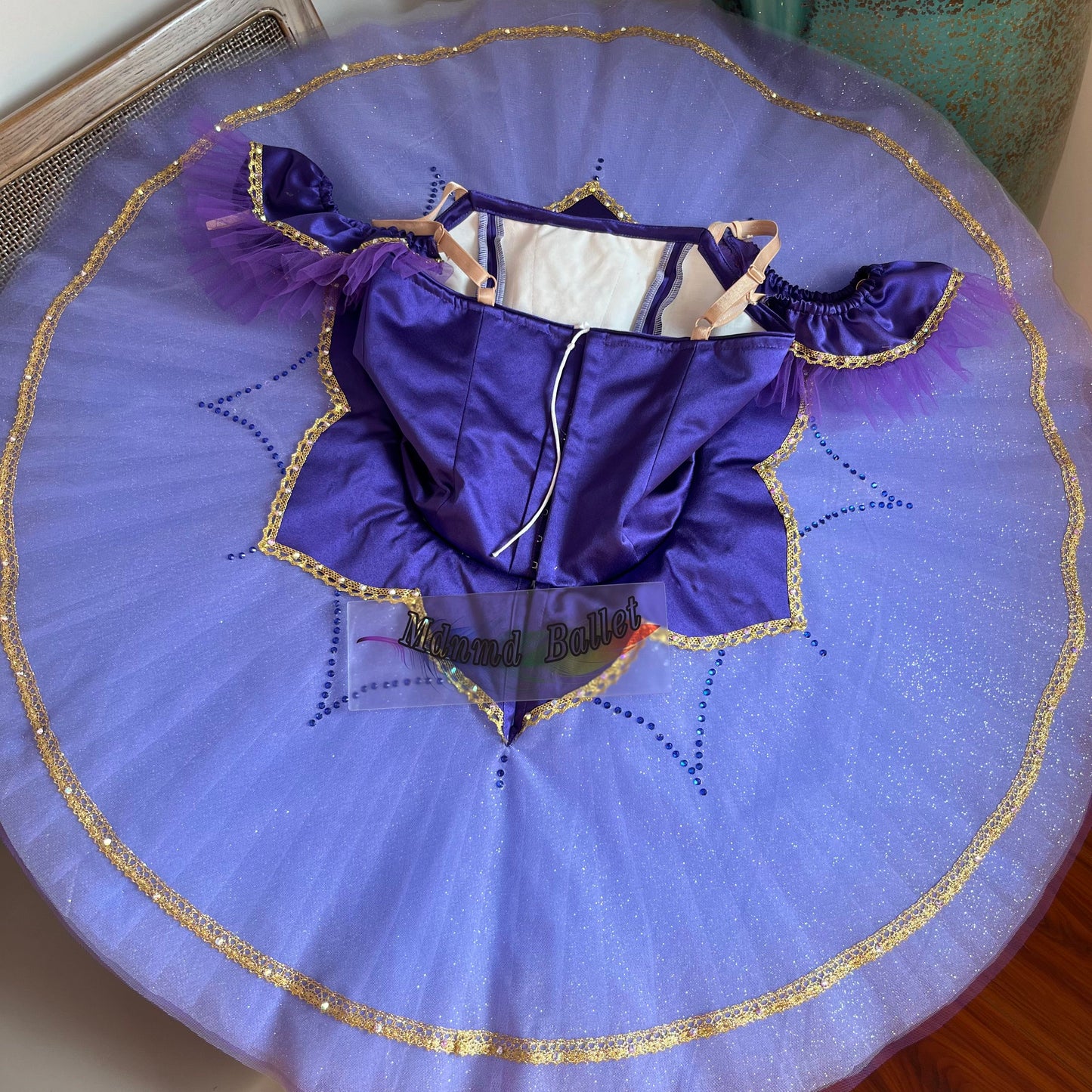 Handmade Purple Ballet Dress for Girls with Golden Embroidered Trim - Perfect for Dance Competitions-MDT1083