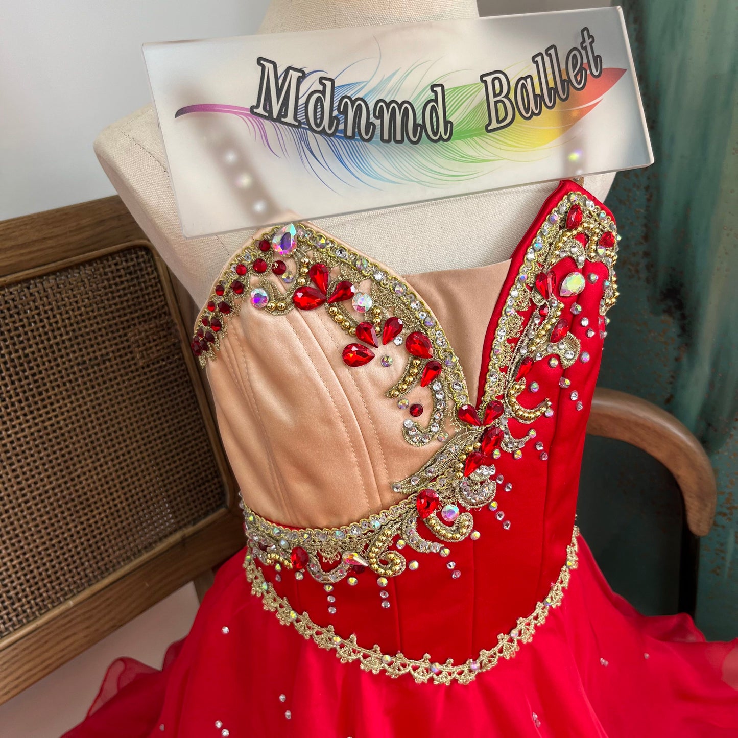 Professional classical ballet tutu. A passionate red Cupid design. Professional ballet dancers' ballet dress.-MDC1079