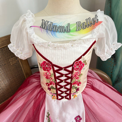 Romantic Red Lace - trimmed Ballet Dresses for Girls: Handmade Dreamy Swan Lake - inspired Long Skirts-MDC1082