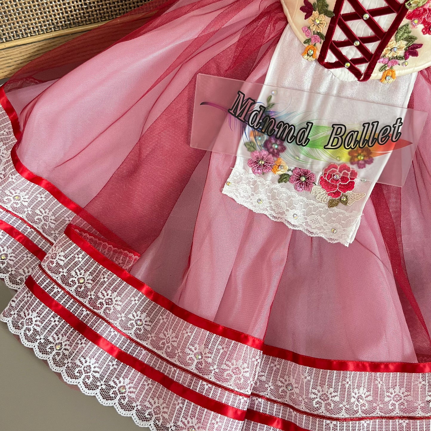 Romantic Red Lace - trimmed Ballet Dresses for Girls: Handmade Dreamy Swan Lake - inspired Long Skirts-MDC1082