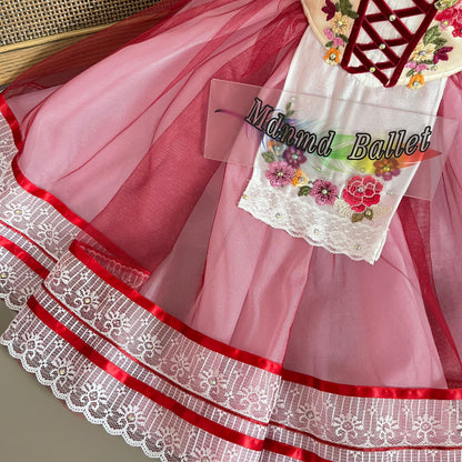 Romantic Red Lace - trimmed Ballet Dresses for Girls: Handmade Dreamy Swan Lake - inspired Long Skirts-MDC1082