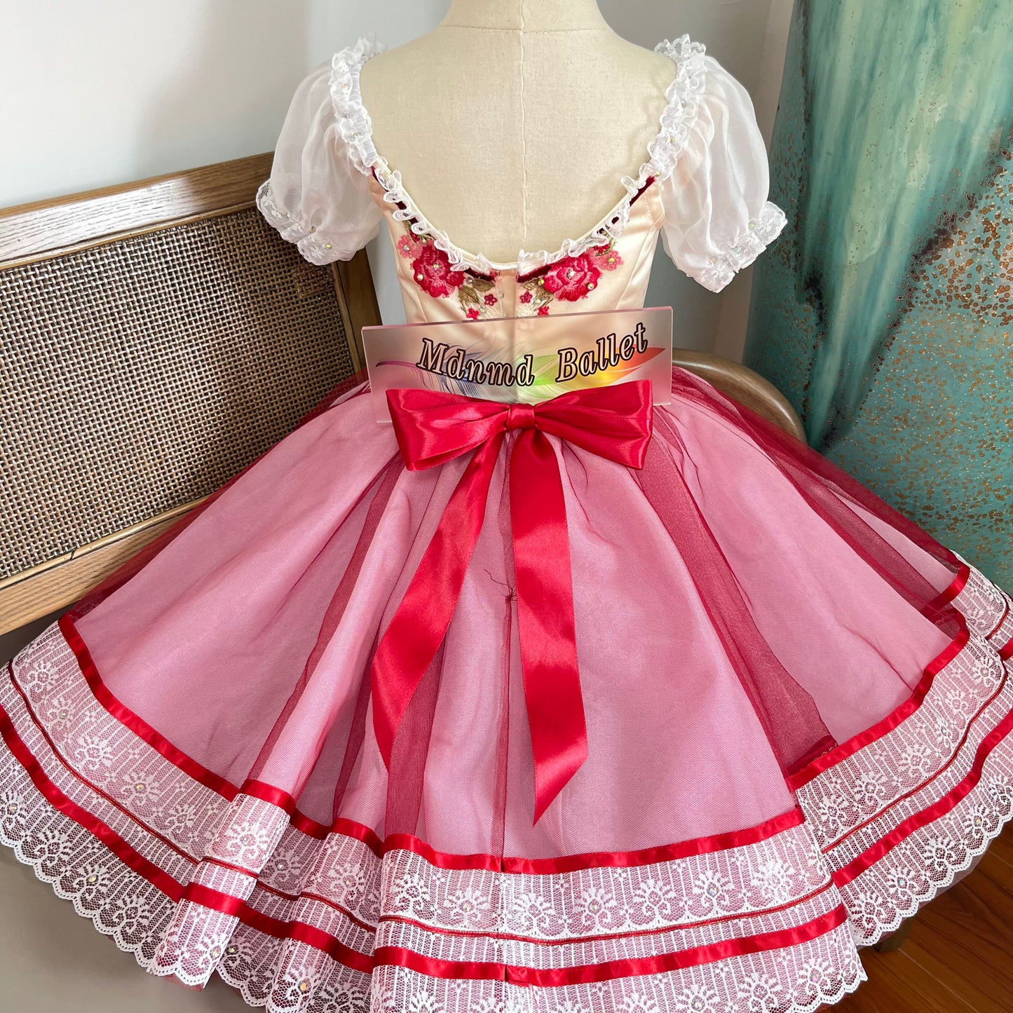 Romantic Red Lace - trimmed Ballet Dresses for Girls: Handmade Dreamy Swan Lake - inspired Long Skirts-MDC1082