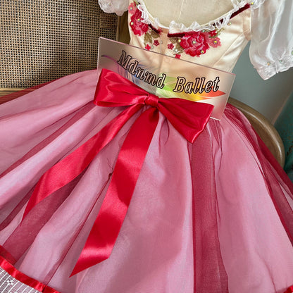 Romantic Red Lace - trimmed Ballet Dresses for Girls: Handmade Dreamy Swan Lake - inspired Long Skirts-MDC1082