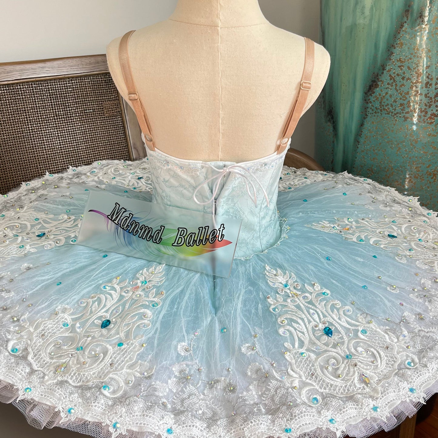 Professional ballet dress.Aqua blue Bluebird-themed ballet dress.Professional ballet dancers' ballet dress.-MDT0421