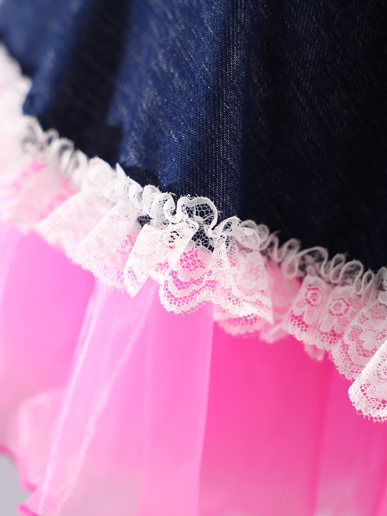 Girls Denim Pink Gingham Puff Sleeve Lace Up Tutu Dress Costume