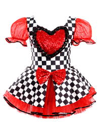 Girls Black White Checkered Tutu Dress Red Sequin Heart Bow Dance Costume