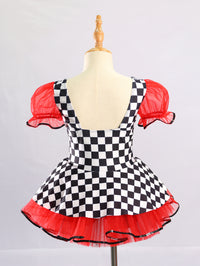 Girls Black White Checkered Tutu Dress Red Sequin Heart Bow Dance Costume