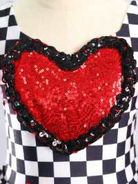 Girls Black White Checkered Tutu Dress Red Sequin Heart Bow Dance Costume