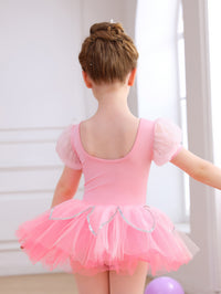 Girls Floral Embroidery Ballet Tutu Dress, Puff Sleeve Dance Costume-ALP045