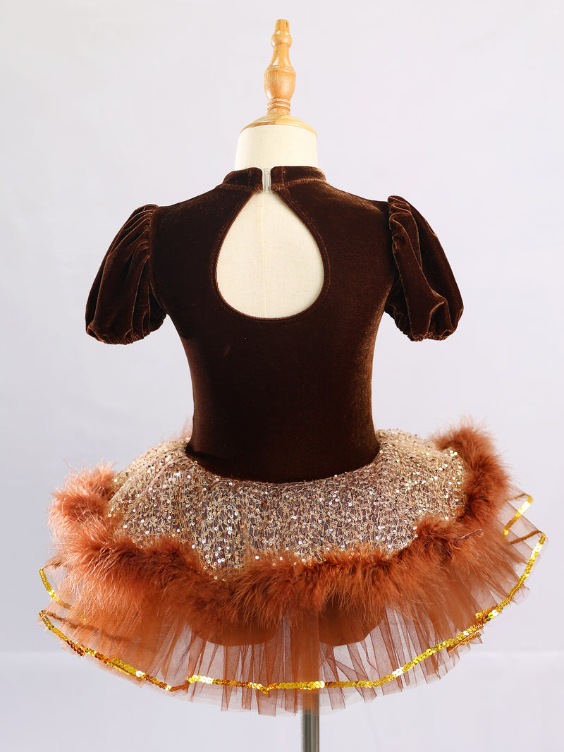 Kids Animal Theme Puff Sleeve Fluffy Performance Tutu