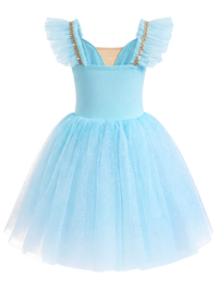 Girls Floral Embroidery Flutter Sleeve Ballet Leotard Princess Tutu Dress-ALP060