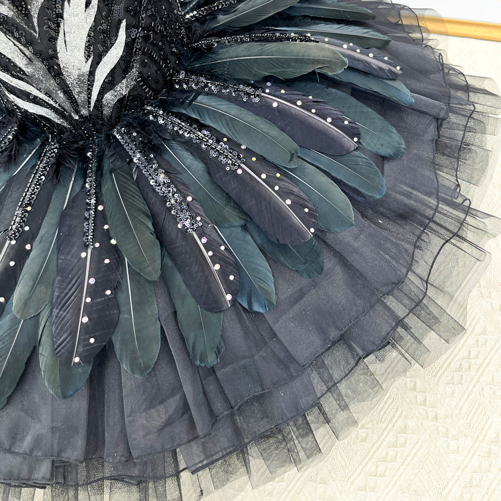 Classic Black Swan Themed Ballet Tutu Stiff Tulle Skirt for Recitals & Competitions Custom Sizes-MDT1679