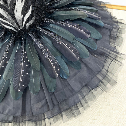 Classic Black Swan Themed Ballet Tutu Stiff Tulle Skirt for Recitals & Competitions Custom Sizes-MDT1679