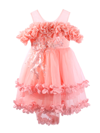 Girls Pink 3D Flower Ruffle Princess Dress Gown-XGZ9006