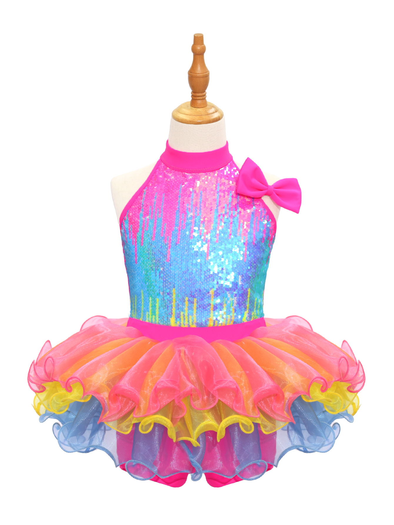 Rainbow Sequin Kids Jazz Dance Costume-JSP018