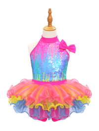 Rainbow Sequin Kids Jazz Dance Costume-JSP018