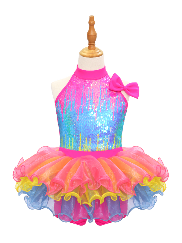 Rainbow Sequin Kids Jazz Dance Costume-JSP018