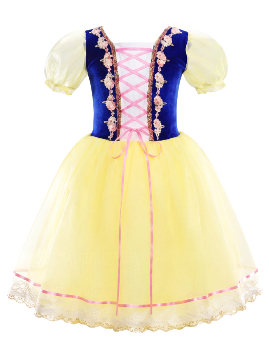 Kids Royal Blue Velvet Pink Lace Princess Dance Costume