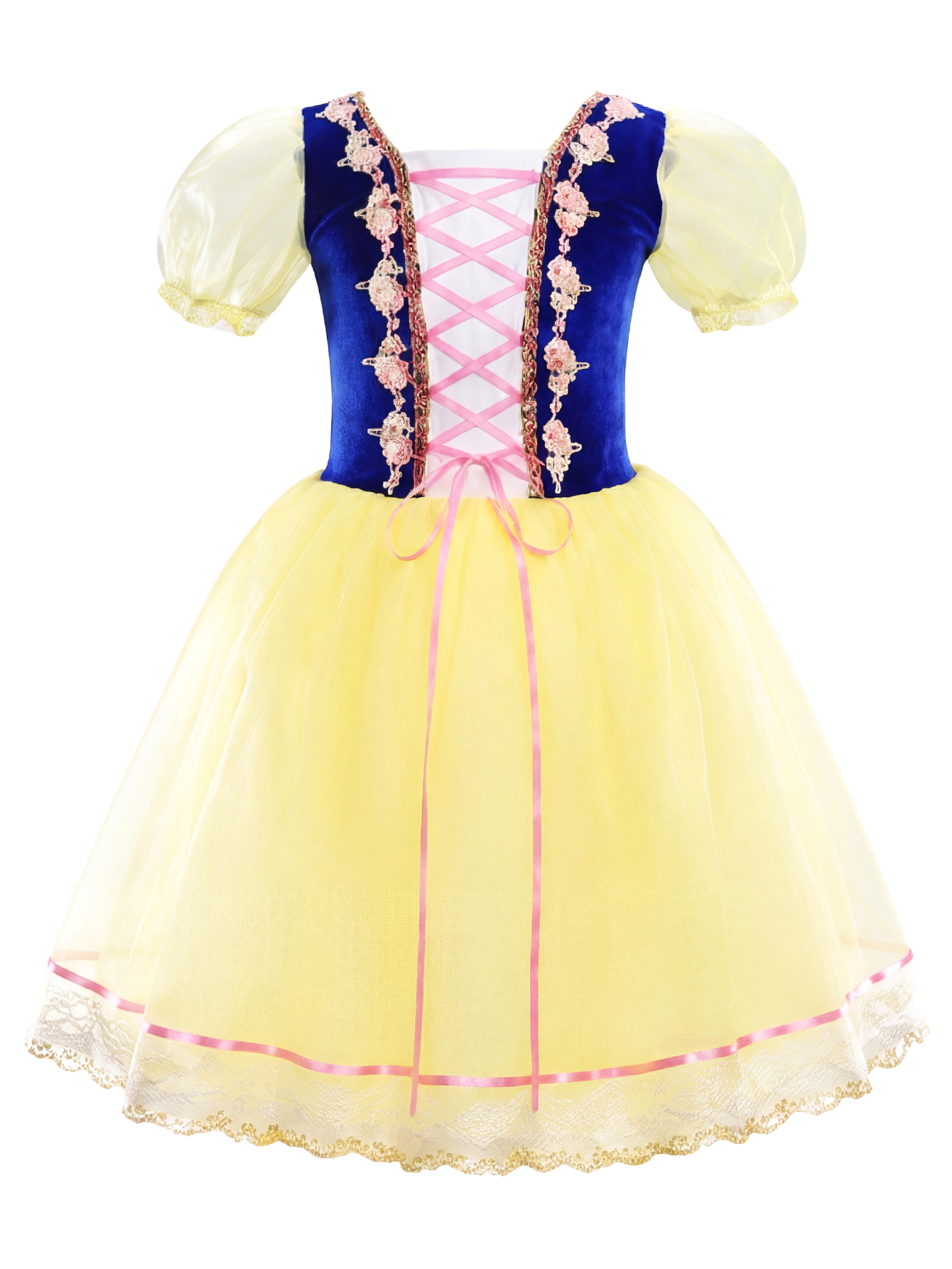 Kids Royal Blue Velvet Pink Lace Princess Dance Costume