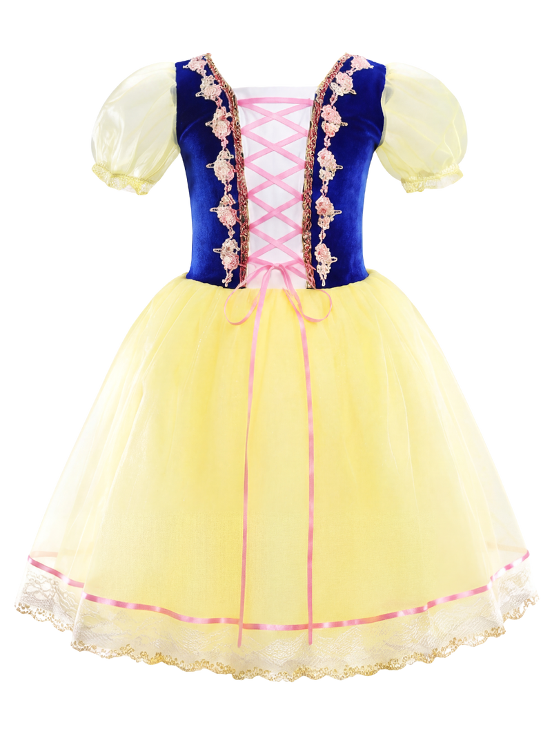 Kids Royal Blue Velvet Pink Lace Princess Dance Costume