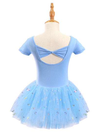 Girls Butterfly Sequin Ballet Leotard Tutu Dress-XY030