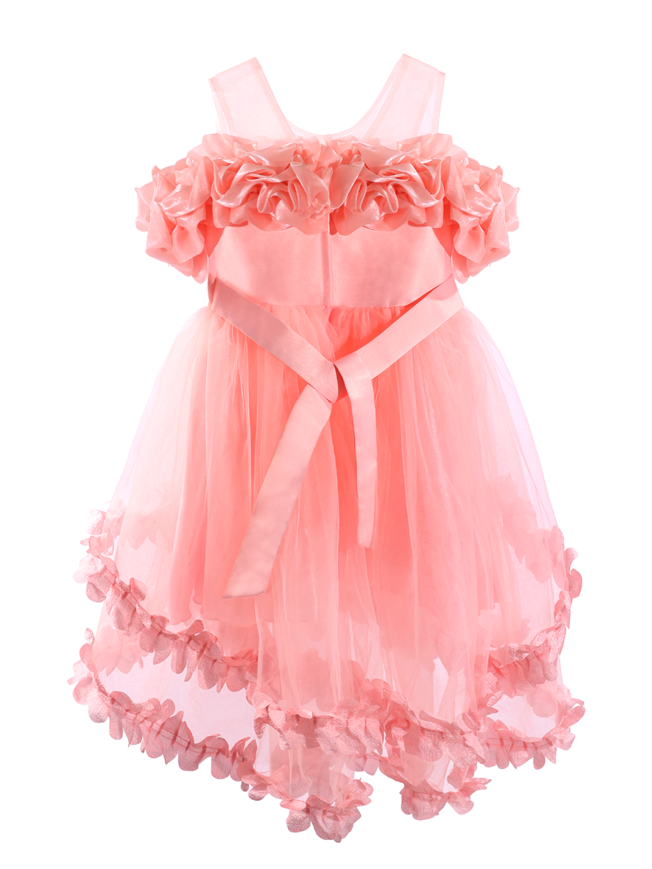 Girls Pink 3D Flower Ruffle Princess Dress Gown-XGZ9006