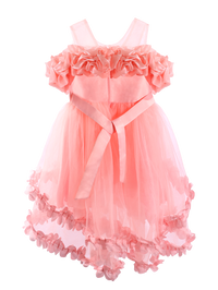 Girls Pink 3D Flower Ruffle Princess Dress Gown-XGZ9006