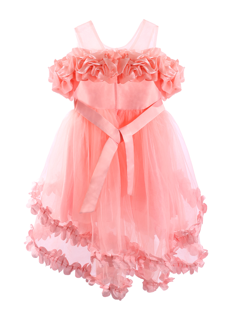 Girls Pink 3D Flower Ruffle Princess Dress Gown-XGZ9006