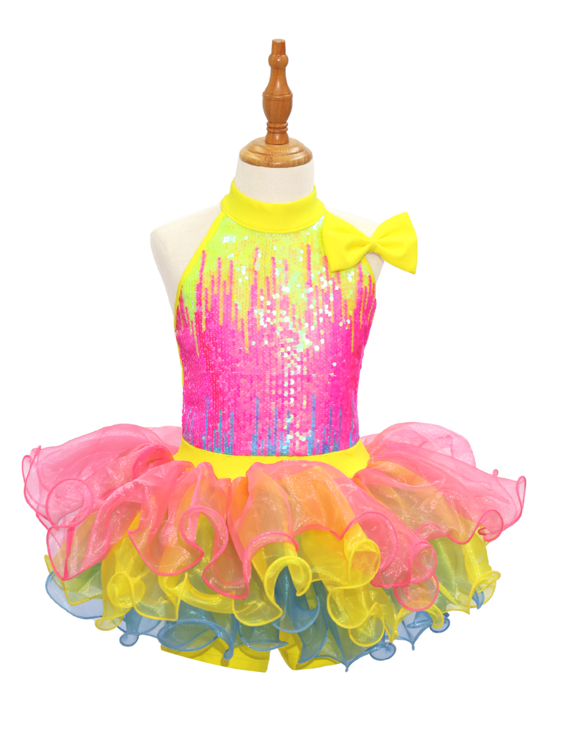 Rainbow Sequin Kids Jazz Dance Costume-JSP018