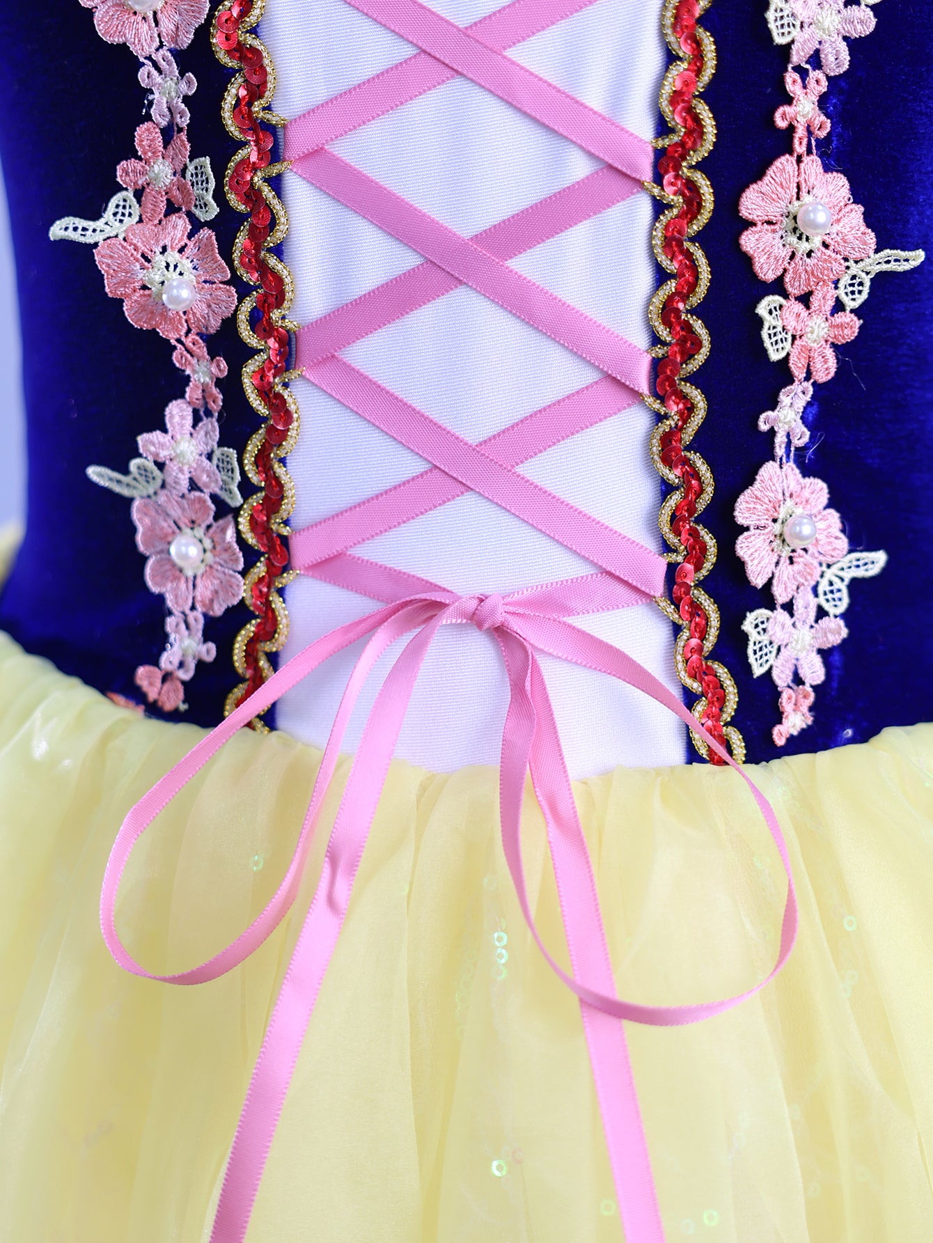 Kids Royal Blue Velvet Pink Lace Princess Dance Costume