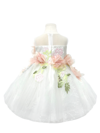 Handcrafted Blush Floral Appliqué White Tulle Flower Girl Gown-J246