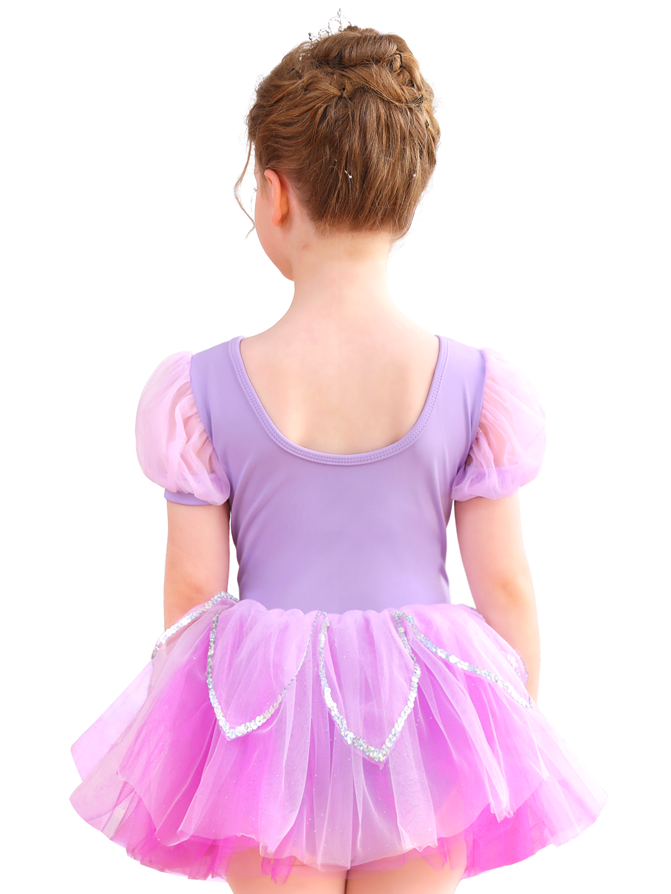 Girls Floral Embroidery Ballet Tutu Dress, Puff Sleeve Dance Costume-ALP045