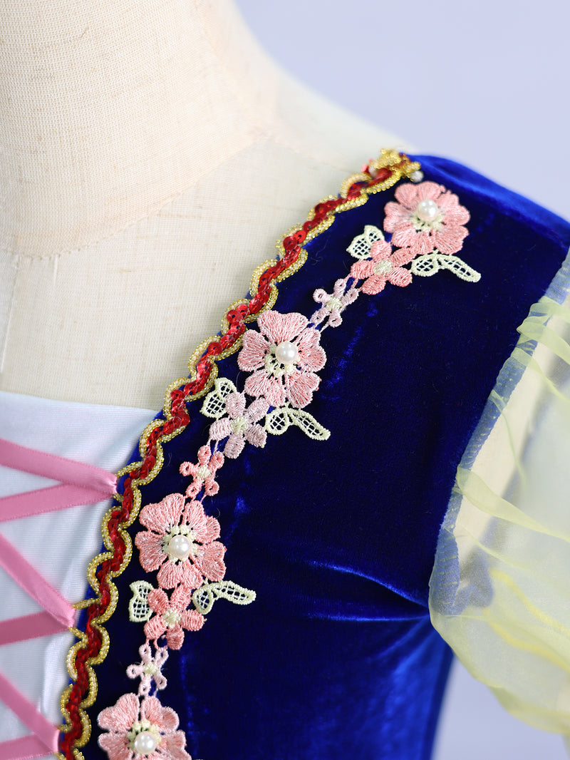 Kids Royal Blue Velvet Pink Lace Princess Dance Costume
