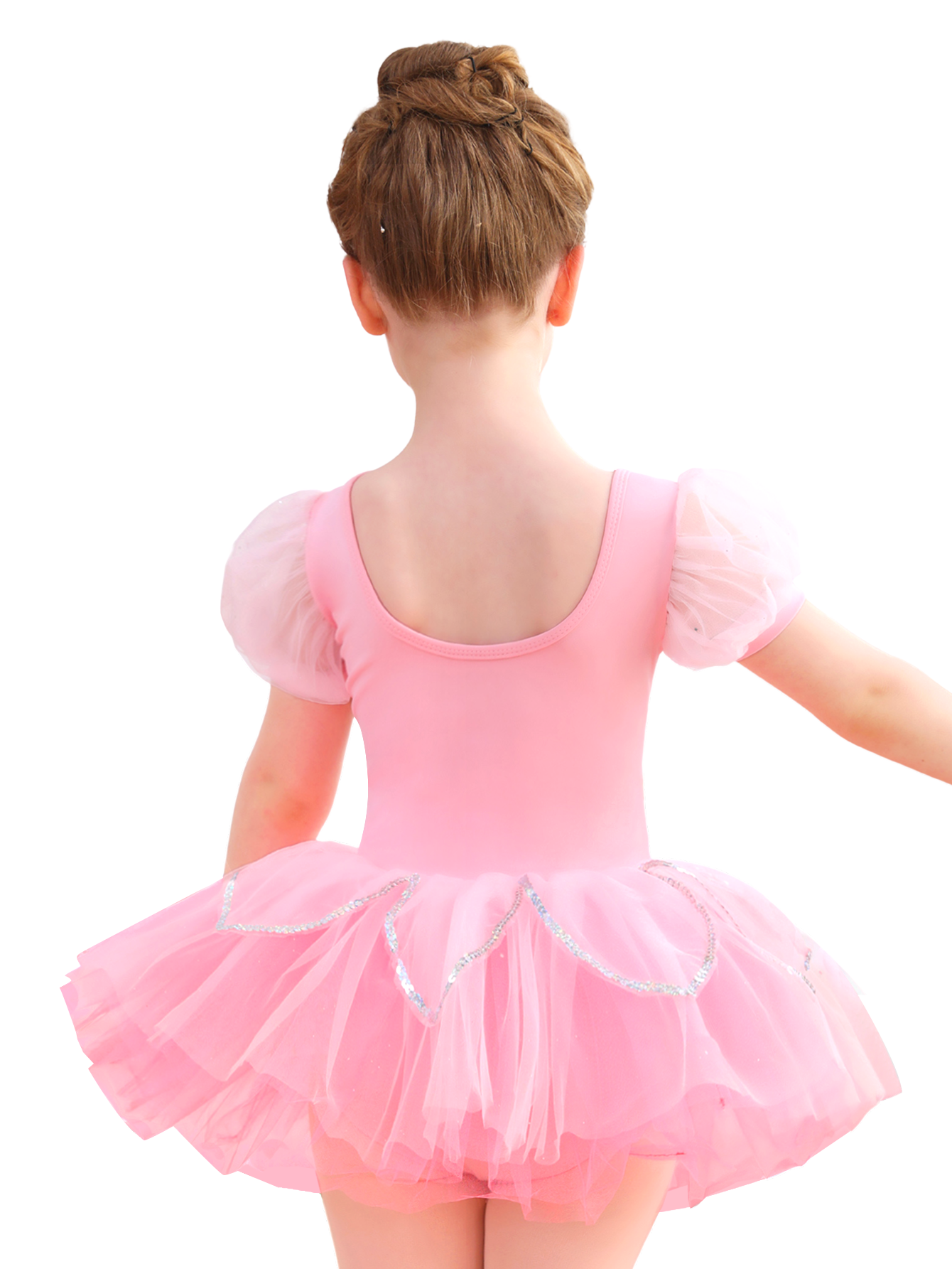 Girls Floral Embroidery Ballet Tutu Dress, Puff Sleeve Dance Costume-ALP045