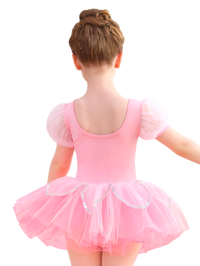Girls Floral Embroidery Ballet Tutu Dress, Puff Sleeve Dance Costume-ALP045