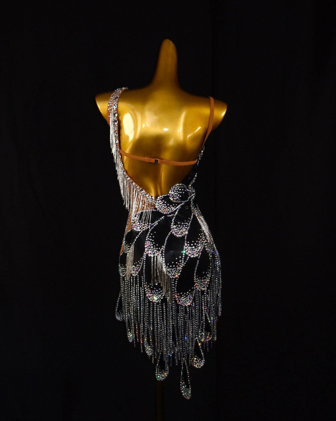 Black Crystal Petal Latin Dance Dress