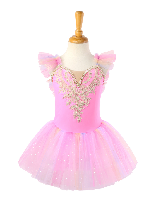 Girls Pink Lace Ballet Leotard Princess Tutu Dress-ALP023