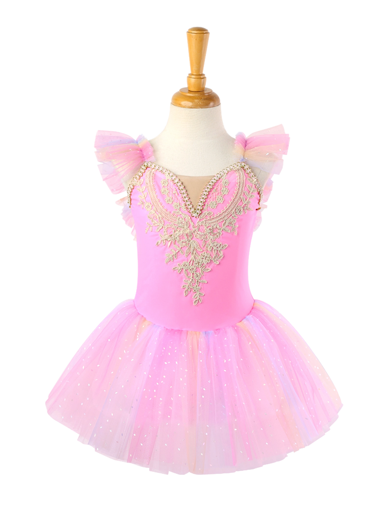 Girls Pink Lace Ballet Leotard Princess Tutu Dress-ALP023
