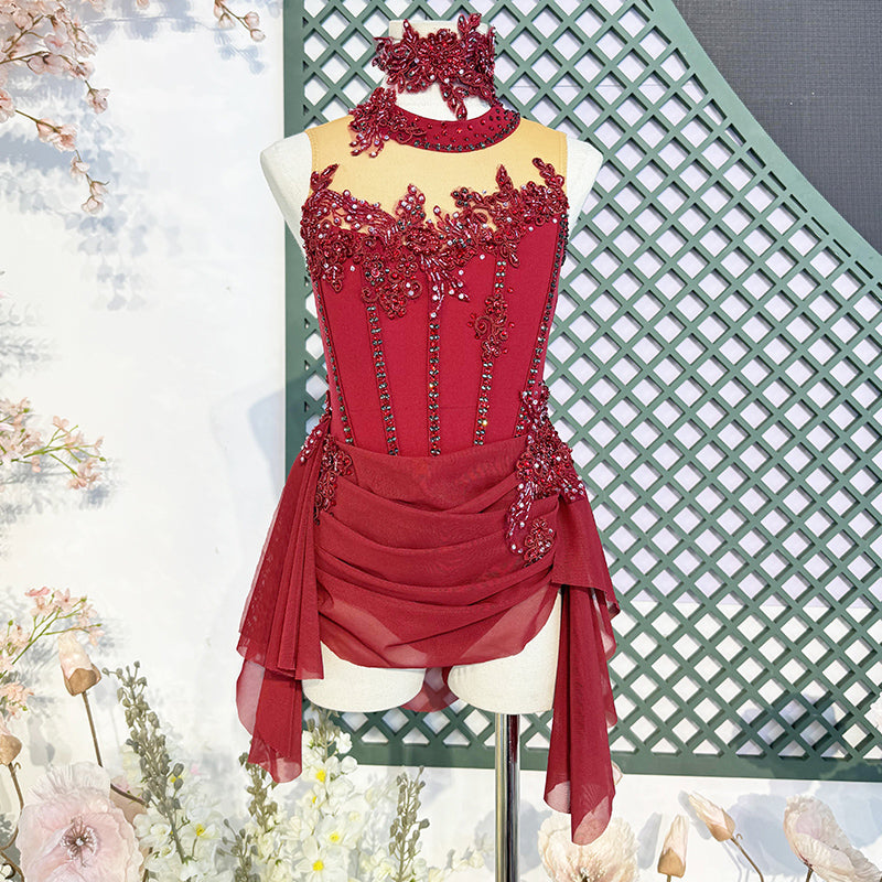 Red Gymnastics & Performance Outfits | Custom Modern Dance & Ballet Wear (Adults & Kids)-MDC0483