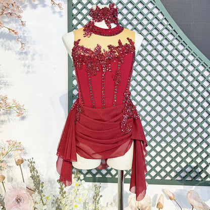 Red Gymnastics & Performance Outfits | Custom Modern Dance & Ballet Wear (Adults & Kids)-MDC0483
