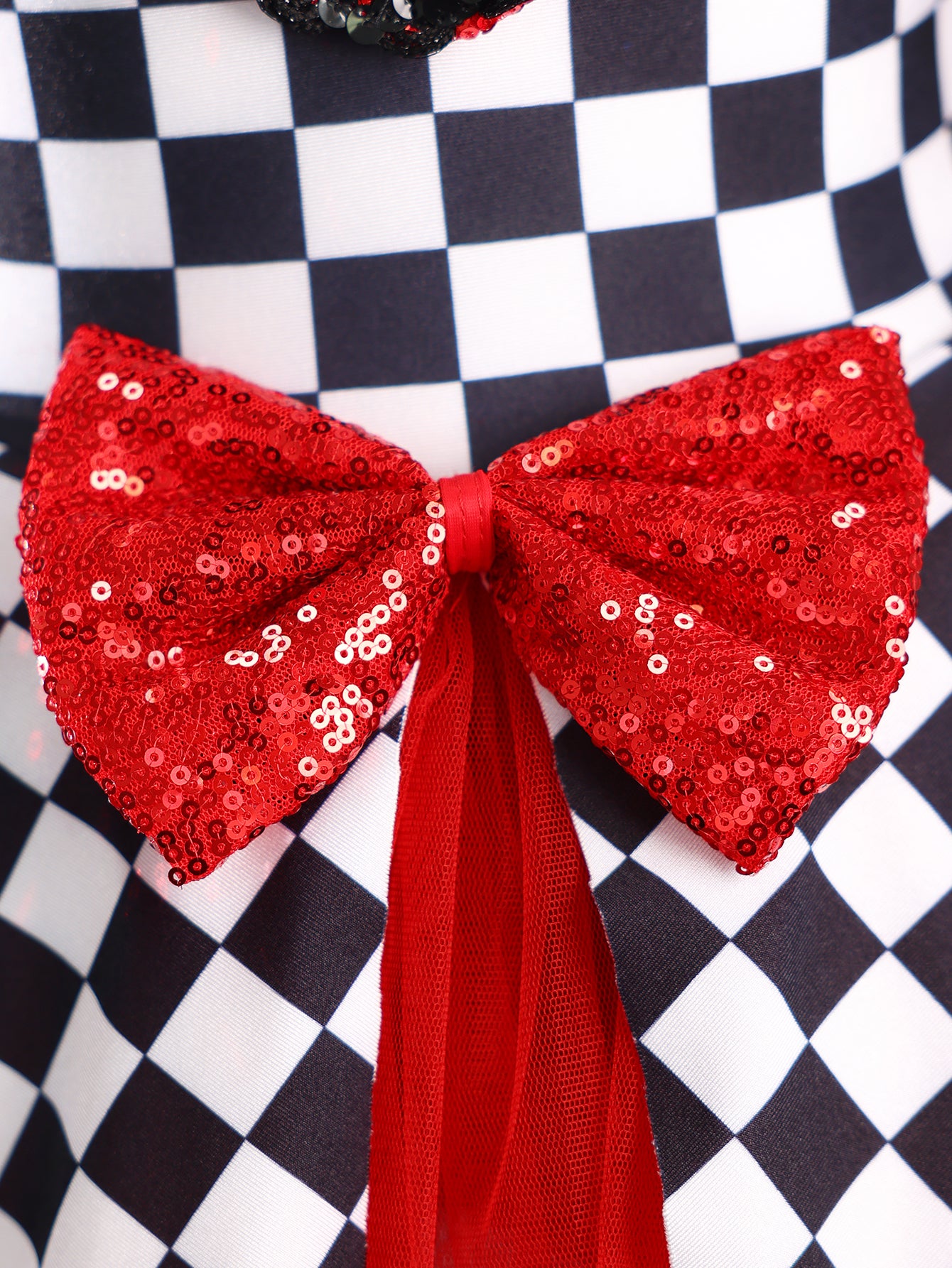 Girls Black White Checkered Tutu Dress Red Sequin Heart Bow Dance Costume