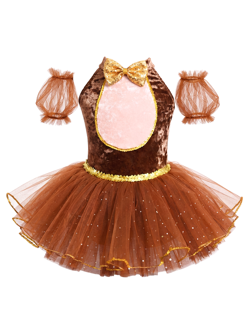Kids Monkey Theme Halter Sequin Tulle Ballet Performance Dress